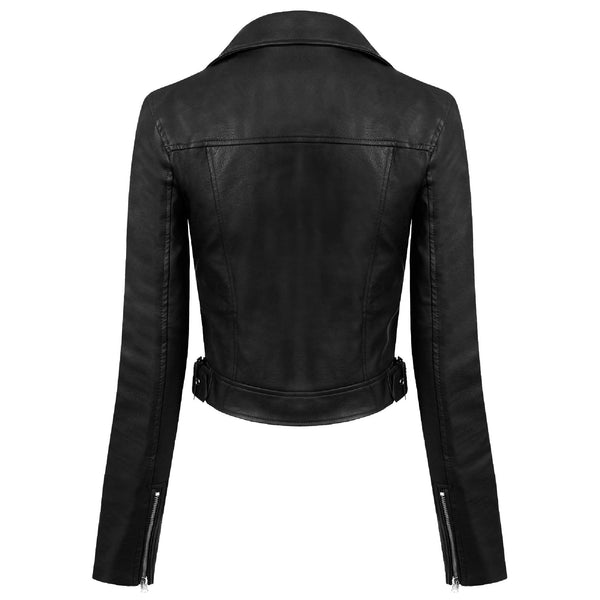 Women's Long Sleeve Zipper Leather Jacket