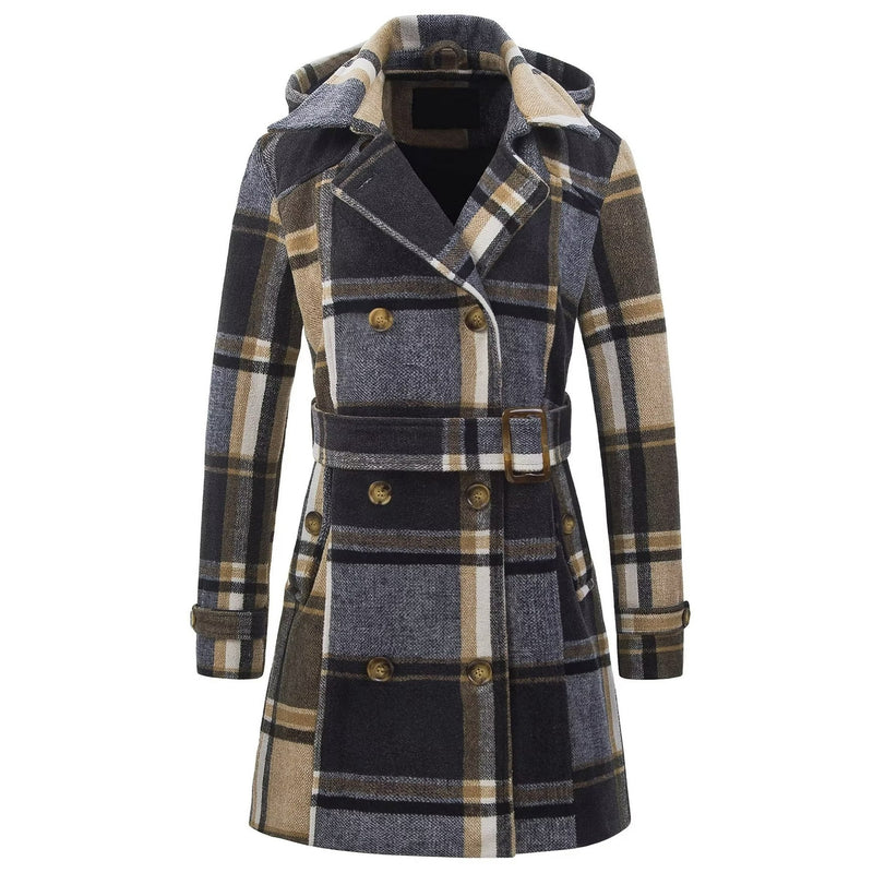 Women Double Breasted Belted Mid Long Winter Wool Coat